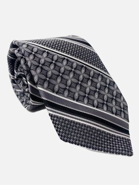 Ted Baker London Tie Silk USA Geometric Jacquard Foulard Necktie Black Silver